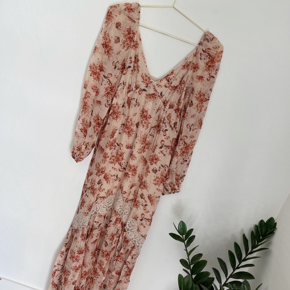 Cami NYC Francie Lace Trimmed Floral Boho 100% Silk Chiffon Maxi Dress Sz Small - Picture 4 of 10